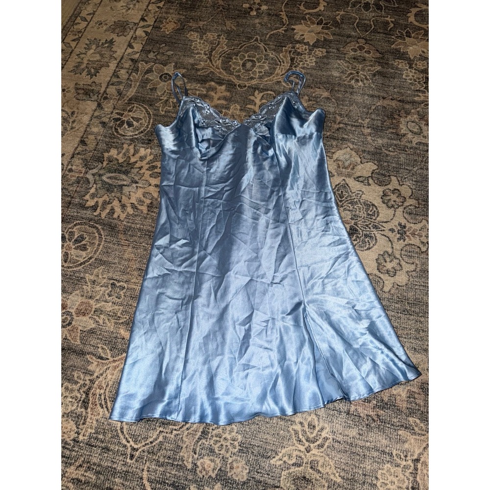 Vintage Victoria's Secret Y2K 2000 Blue Satin Slip Dress